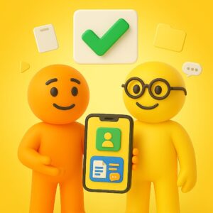 imprenditore che usa un’app aziendale per fidelizzare i clienti, simbolo di continuità digitale