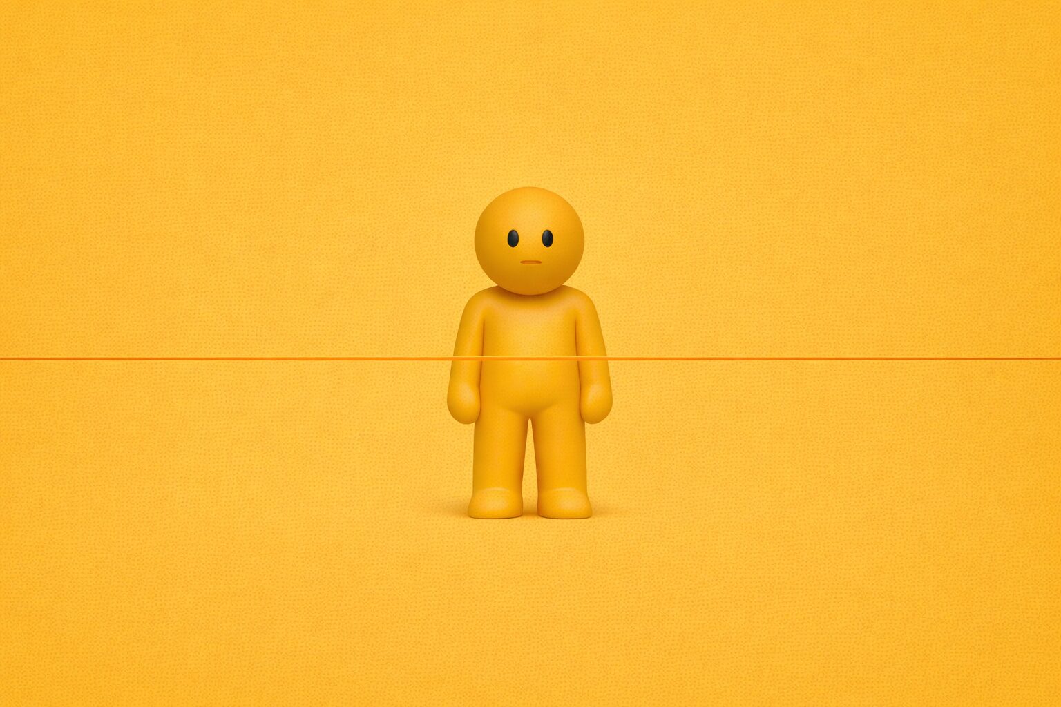 Illustrazione concettuale in stile Invenetapp: un omino giallo fermo e stabile, attraversato da una sottile linea arancione che rappresenta il momento di soglia prima del cambiamento. L’immagine comunica controllo, possibilità e resistenza come forma di protezione, non come blocco.